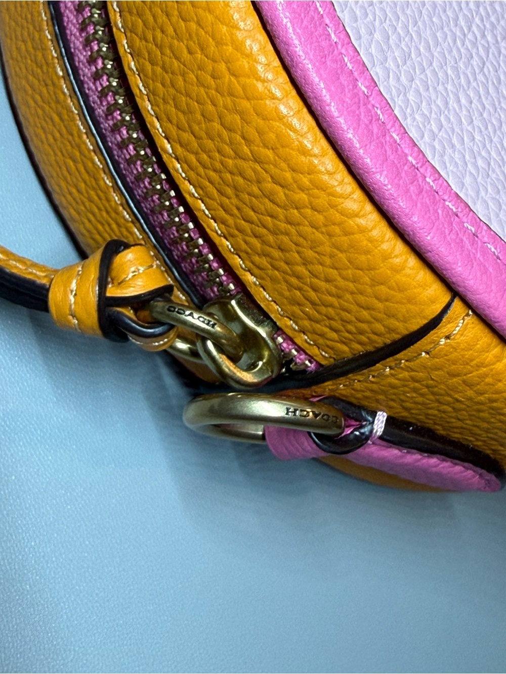 Coach Round Pink and Yellow Leather Crossbody - Picture 5 of 10